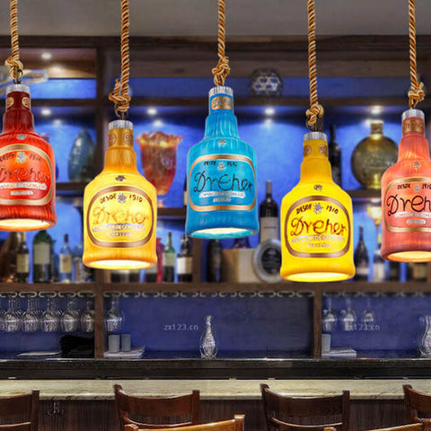Bottle-Shaped Resin Pendant Light with Industrial Fixture