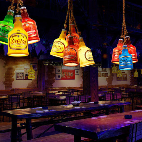 Bottle-Shaped Resin Pendant Light with Industrial Fixture
