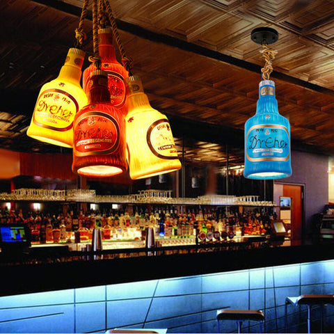 Bottle-Shaped Resin Pendant Light with Industrial Fixture