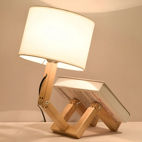 Adjustable Wood Table Lamp with Fabric Shade for Directional Light