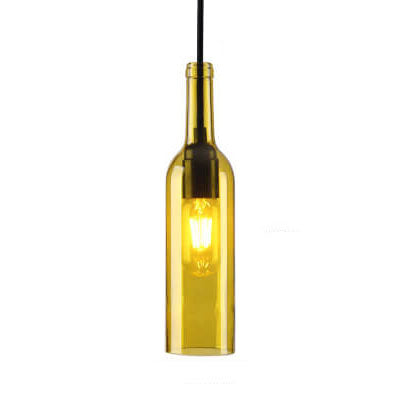 Glass Wine Bottle Pendant Light with Industrial Styling