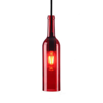Glass Wine Bottle Pendant Light with Industrial Styling