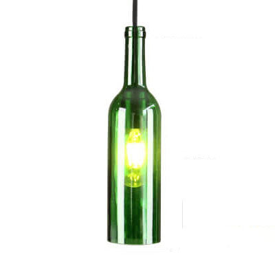 Glass Wine Bottle Pendant Light with Industrial Styling