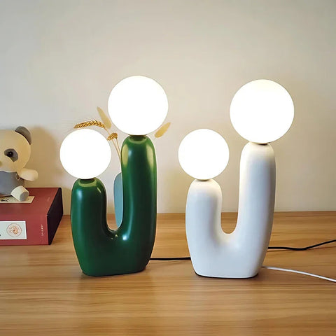 Sculptural Resin Table Lamp with Glass Globes