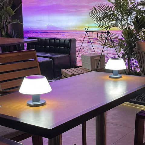 Solar-Powered LED Table Lamp with Wireless Design for Indoor and Outdoor Use