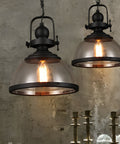 Industrial Glass Pendant Light with Metal Bowl Frame — product view