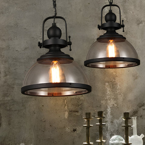 Industrial Glass Pendant Light with Metal Bowl Frame — product view