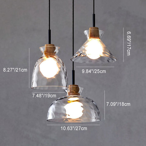 Rippled Glass Pendant Light with Minimalist Iron Fixture
