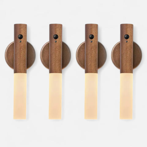 Motion-Activated Wooden Wall Lamp – Rechargeable LED Night Light