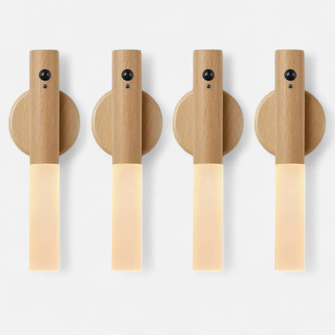 Motion-Activated Wooden Wall Lamp – Rechargeable LED Night Light