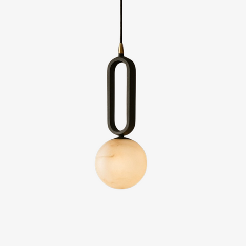 Alabaster Globe Pendant Light with Matte Black Frame