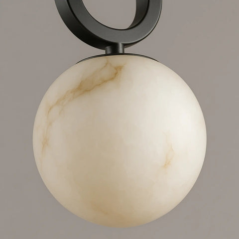 Alabaster Globe Pendant Light with Matte Black Frame