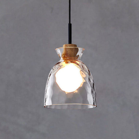 Rippled Glass Pendant Light with Minimalist Iron Fixture