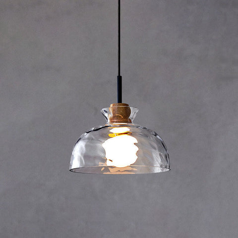 Rippled Glass Pendant Light with Minimalist Iron Fixture
