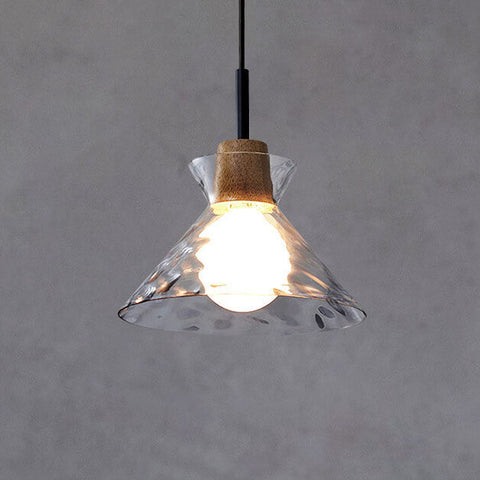 Rippled Glass Pendant Light with Minimalist Iron Fixture
