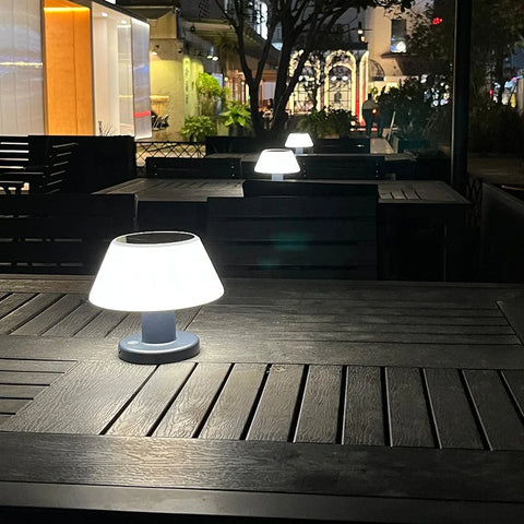 Solar Table Lamp with Diffused LED Shade for Outdoor Use