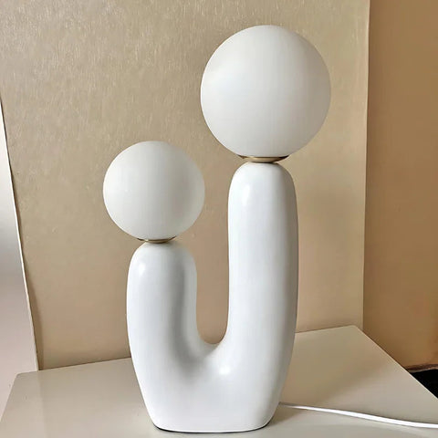 Sculptural Resin Table Lamp with Glass Globes