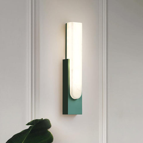 Modern Alabaster LED Wall Lamp with Gold Metal Frame, Minimalist Hardwired Sconce for Bedroom and Hallway