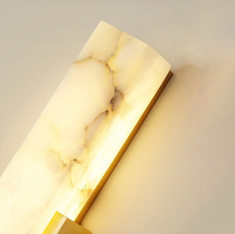 Modern Alabaster LED Wall Lamp with Gold Metal Frame, Minimalist Hardwired Sconce for Bedroom and Hallway