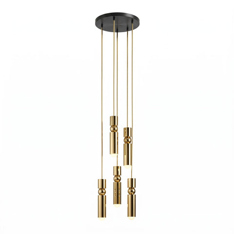 Pendant Light with Metal Cylinders and Decorative Sphere Detail