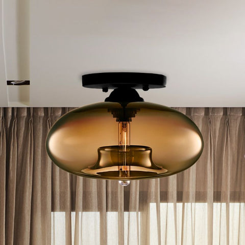 Amber Glass Globe Flush-Mount Ceiling Light