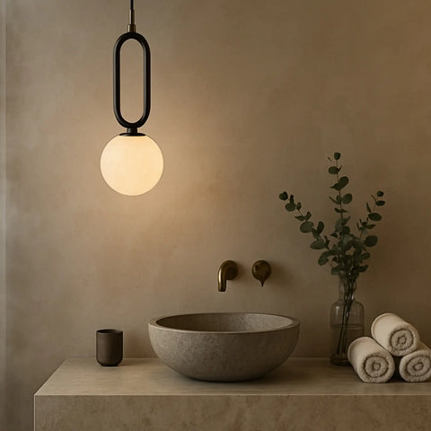 Alabaster Globe Pendant Light with Matte Black Frame