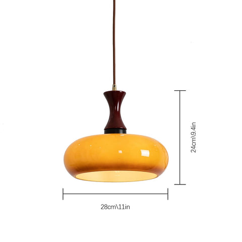 Glass Dome Pendant Light with Wood Accent