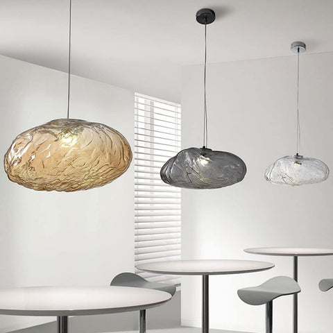 Cloud-Shape Glass Pendant Light with Rippled Shade