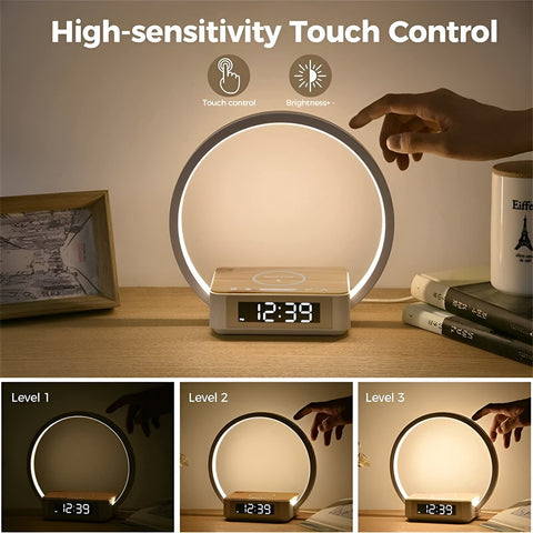 LED Night Light with Wireless Charger and Alarm Clock
