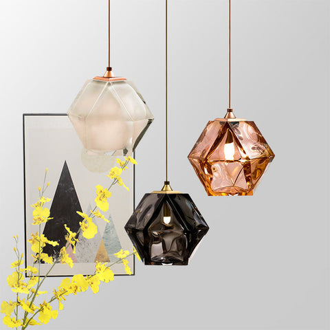 Geometric Glass Pendant Light with Faceted Shade