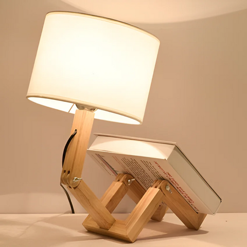 Adjustable Wood Table Lamp with Fabric Shade for Directional Light