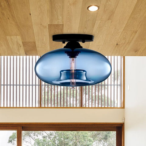 Amber Glass Globe Flush-Mount Ceiling Light