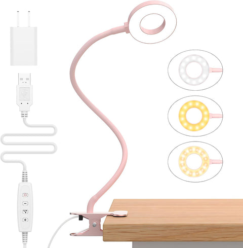 LED Desk Clamp Lamp with Flexible Gooseneck, 3 Color Modes and 10 Brightness Levels