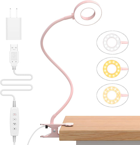LED Desk Clamp Lamp with Flexible Gooseneck, 3 Color Modes and 10 Brightness Levels