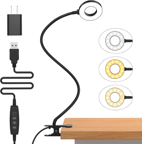 LED Desk Clamp Lamp with Flexible Gooseneck, 3 Color Modes and 10 Brightness Levels