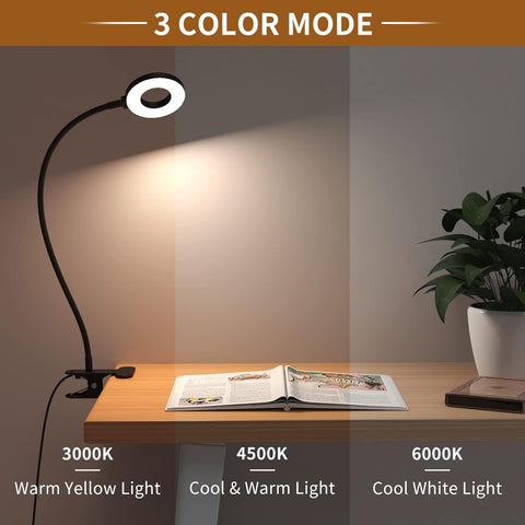 LED Desk Clamp Lamp with Flexible Gooseneck, 3 Color Modes and 10 Brightness Levels