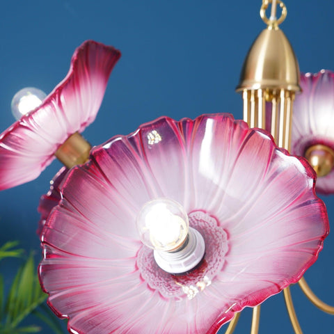 Glass Floral Chandelier with Sculpted Shades