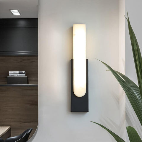 Modern Alabaster LED Wall Lamp with Gold Metal Frame, Minimalist Hardwired Sconce for Bedroom and Hallway