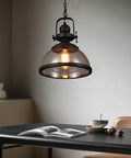 Industrial Glass Pendant Light with Metal Bowl Frame — product view