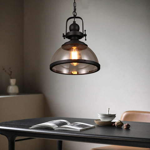 Industrial Glass Pendant Light with Metal Bowl Frame — product view