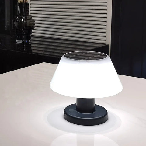Solar Table Lamp with Diffused LED Shade for Outdoor Use