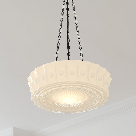 Glass Ceiling Light with Vintage Round Shade