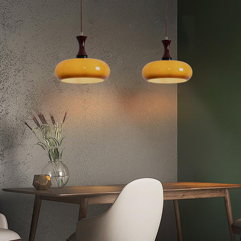 Glass Dome Pendant Light with Wood Accent