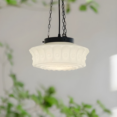Glass Ceiling Light with Vintage Round Shade