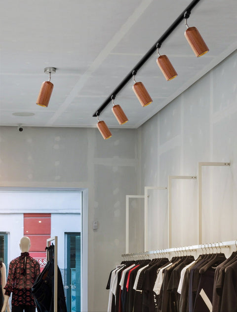 Track Light with Adjustable Wooden Spotlights and Steel Rail