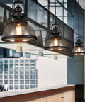 Industrial Glass Pendant Light with Metal Bowl Frame — product view