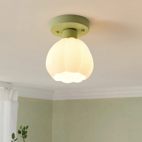 Glass Pumpkin Ceiling Light with Scalloped Shade