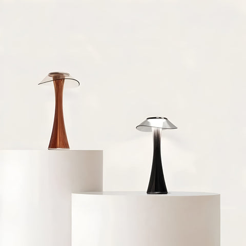 Modern Rechargeable LED Table Lamp with Ribbed Base, Transparent Shade and Touch Control