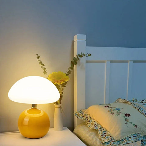 Ceramic Mushroom Table Lamp with Frosted Dome Shade