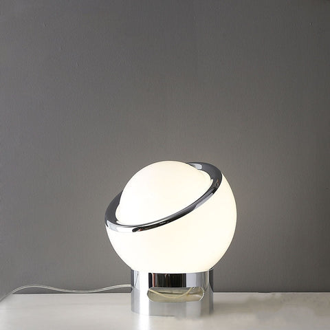 Minimalist Opal Glass LED Table Lamp with Stainless Steel Base and Rotary Switch